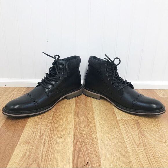 EXPRESS Black Leather Oxford Ankle Boot Cap Toe Cuffed Dress Shoe Size‎ 8 New - Picture 5 of 14